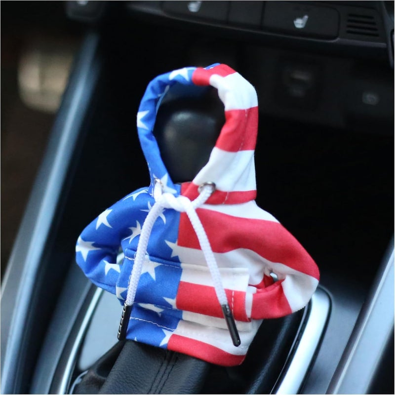 Stacool Car Gear Shift Cover with US Flag Design,Fashionable Gear Shift Hoodie for Shifter Knobs,Universal Car Interior Accessories Funny Car Shift Knob Cover for Cars Trucks SUVs (Colorful/L+R) - Image 1
